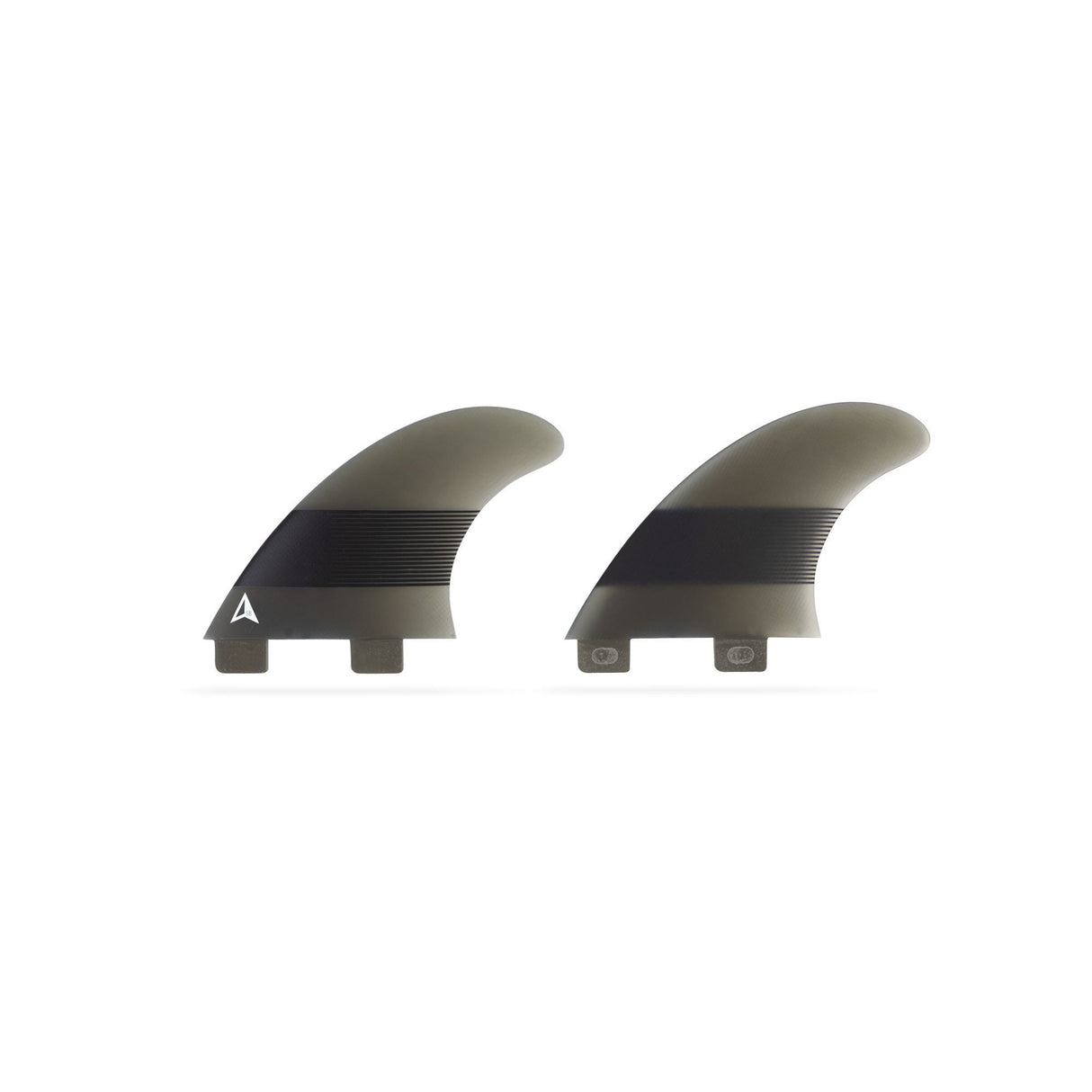 ROAM Sidebite Finnensatz two tab, zwei schwarze Surfflossen mit Two-Tab-Boxen, Frontalansicht