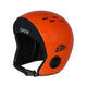GATH Wassersport Helm Standard Hat NEO in Orange mit schwarzem Innenfutter, Seitenansicht, Lüftungslöcher und Kinnriemen sichtbar