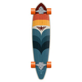Flying Wheels Eagle Gun Skateboard mit mehrfarbigem Design, orange Rädern und Adler-Grafik, Draufsicht