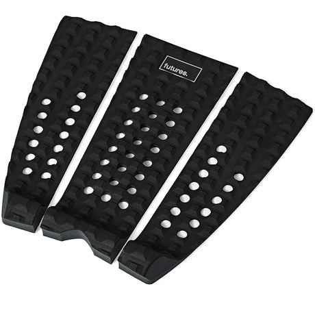Futures Traction Pad Brewster in Schwarz mit weißen Noppen, dreiteilige Surfboard-Griffmatte, Draufsicht