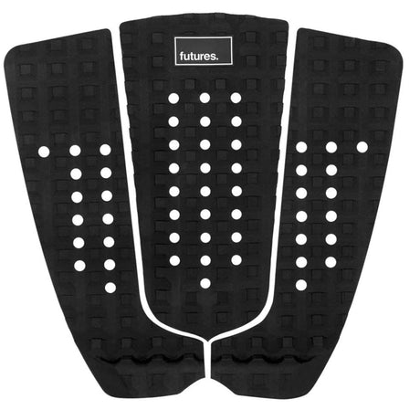 Futures Traction Pad Jordy schwarz mit weißen Noppen, dreiteiliges Surfboard-Grip-Pad, Draufsicht