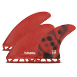 Futures Coffin Bros Control Thruster Finnen in Rot mit schwarzem Muster, Ansicht von vorne