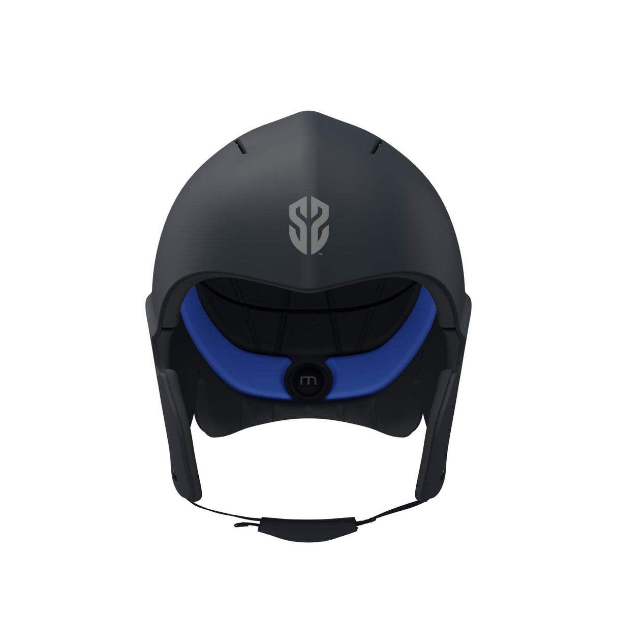 Simba Sentinel Wassersport Helm in Schwarz mit blauem Innenfutter, Vorderansicht, Kunststoff mit Kinnriemen