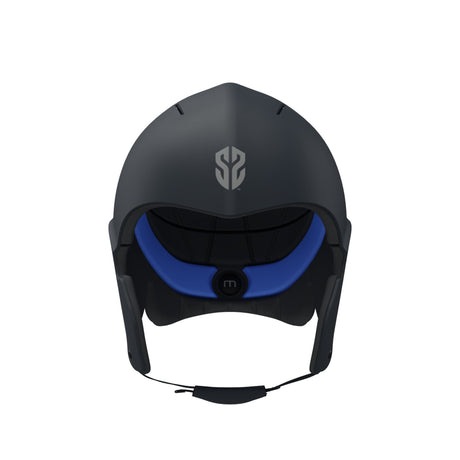 Simba Sentinel Wassersport Helm in Schwarz mit blauem Innenfutter, Vorderansicht, Kunststoff mit Kinnriemen