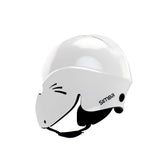 Simba Sentinel Wassersport Helm in Weiß mit schwarzem Kinnriemen, Seitenansicht, modernes Design mit Belüftungslöchern