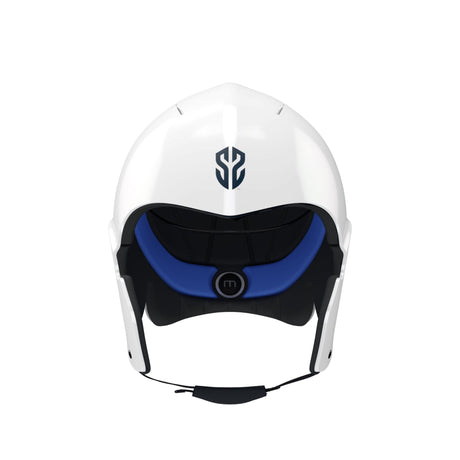 Simba Sentinel Wassersport Helm in Weiß mit blauem und schwarzem Stirnpolster, Vorderansicht