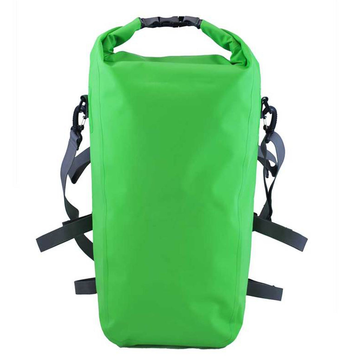 OverBoard wasserdichte SUP Kajak Tasche grün mit schwarzen Schultergurten, Frontalansicht