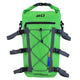OverBoard wasserdichte SUP Kajak Tasche 80L grün mit schwarzen Gurten und Griffen, Frontansicht