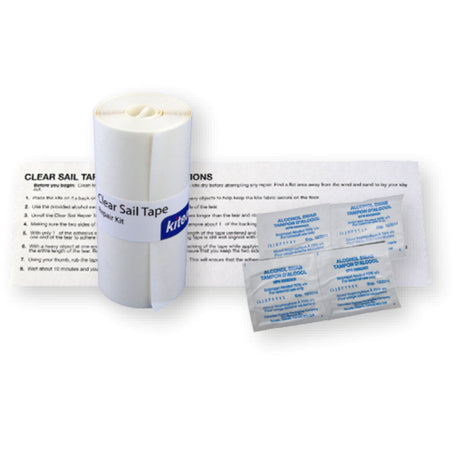 KiteAid Clear Sail Repair Tape Kit mit Rolle und Reparatur-Patches, Anleitung und transparentem Klebeband