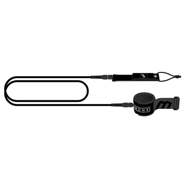 MDNS Surfboard Knie-Leash schwarz mit Wickelsystem und Befestigungspunkte, Produktansicht von oben