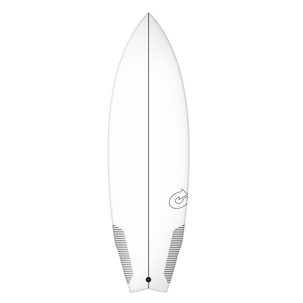 Torq TEC RVR River Surfboard in Weiß mit gerilltem Tail, Draufsicht auf weißem Hintergrund