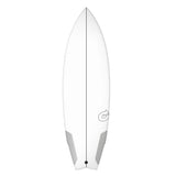 Torq TEC RVR River Surfboard in Weiß mit gerilltem Tail, Draufsicht auf weißem Hintergrund
