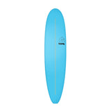 Torq Softboard Longboard in Hellblau mit Torq-Logo, Aufsicht auf das komplette Board