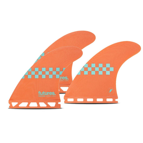Futures Jack Freestone Control Thruster Finnen, orange mit türkisem Muster, Surffinnen Set Frontansicht