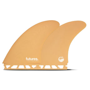 Futures Zack Flores Fiberglass Twin Finnen in Creme, seitliche Ansicht mit strukturierter Basis