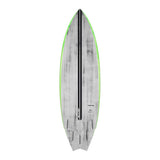 Torq ACT Prepreg Go-Kart Surfboard mit grüner Kante, grauer Oberseite und schwarzem Mittelstreifen, Draufsicht