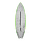 Torq ACT Prepreg Go-Kart Surfboard, grau mit grüner Kante, Draufsicht, kompakte Fischform mit schwarzem Mittelstreifen