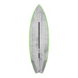 Torq ACT Prepreg Go-Kart Surfboard, grau mit grüner Kante, Draufsicht, kompakte Fischform mit schwarzem Mittelstreifen