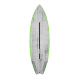 Torq ACT Prepreg Go-Kart Surfboard, grau mit grüner Kante, Draufsicht, kompakte Fischform mit schwarzem Mittelstreifen