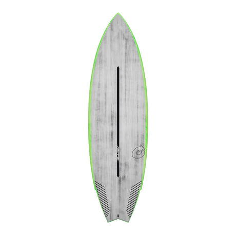 Torq ACT Prepreg Go-Kart Surfboard mit grüner Kante, grauer Oberseite und schwarzem Mittelstreifen, Draufsicht