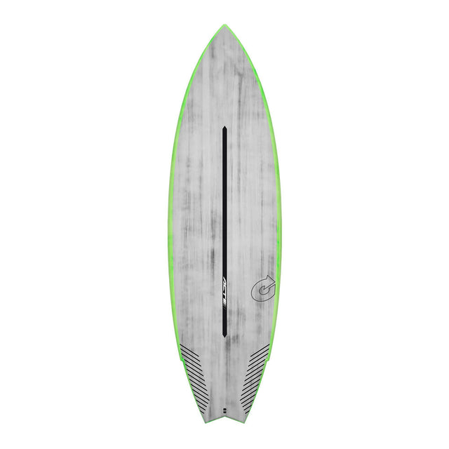 Torq ACT Prepreg Go-Kart Surfboard mit grüner Kante, grauer Oberseite und schwarzem Mittelstreifen, Draufsicht