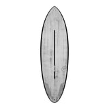 Torq ACT Prepreg Multiplier Surfboard mit grauer Oberflaeche und schwarzer Kante, Draufsicht