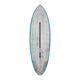 Torq ACT Prepreg Multiplier Surfboard mit blauer Kante, grauer Oberseite und schwarzem Mittelstreifen, Draufsicht