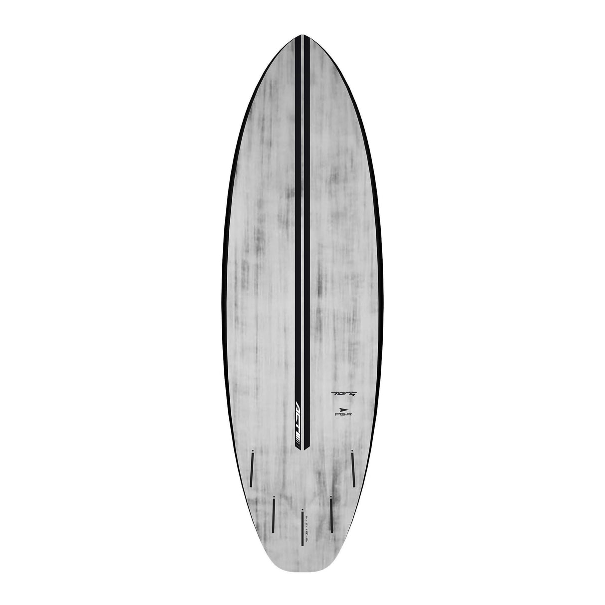 Torq ACT Prepreg PG-R Surfboard in Grau mit schwarzer Kante, Draufsicht auf das Deck