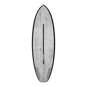 Torq ACT Prepreg PG-R Surfboard, grau-weiß mit schwarzer Kante, Draufsicht auf Deck und Rails