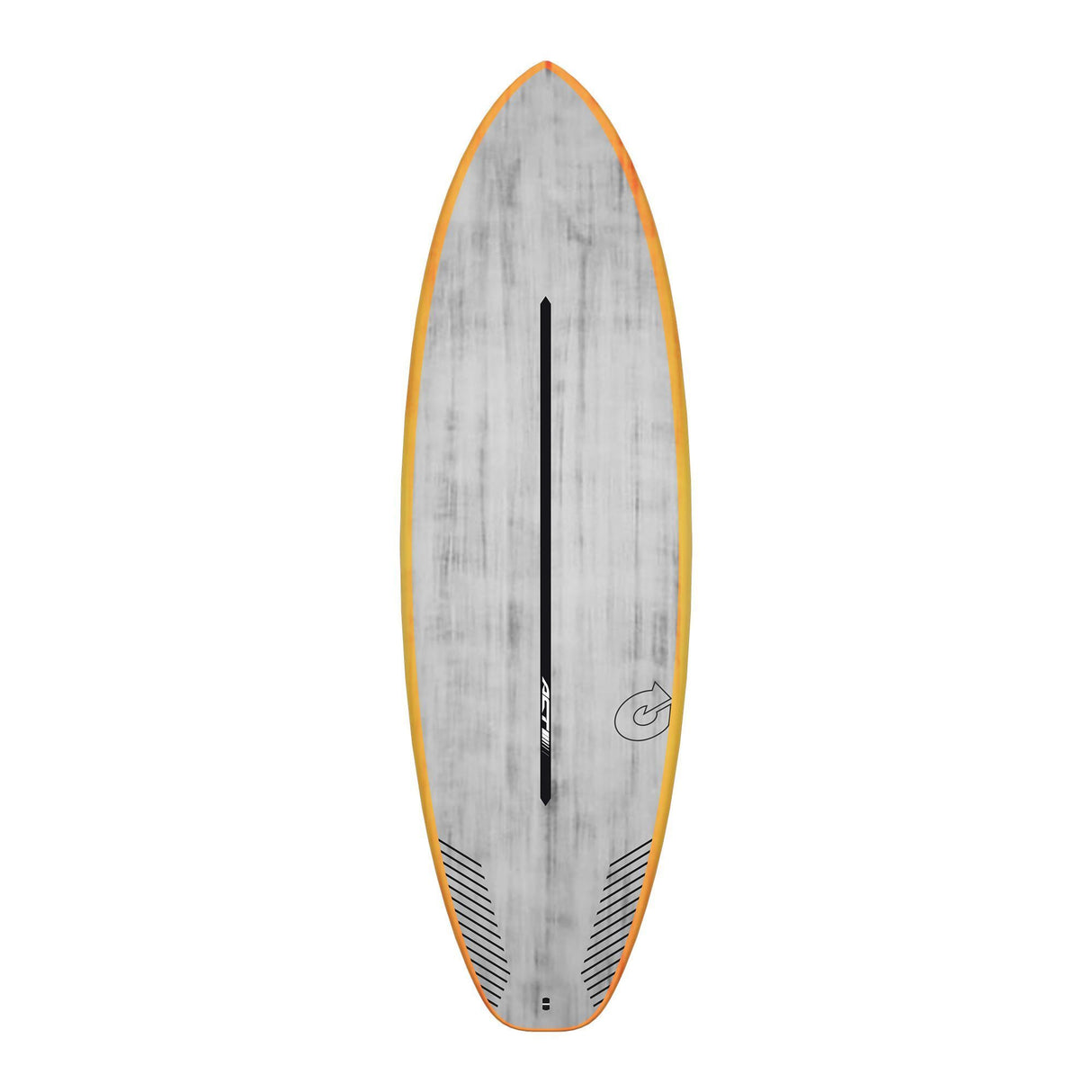 Torq ACT Prepreg PG-R Surfboard, grau mit orange Kante, Draufsicht, modernes Shortboard Design