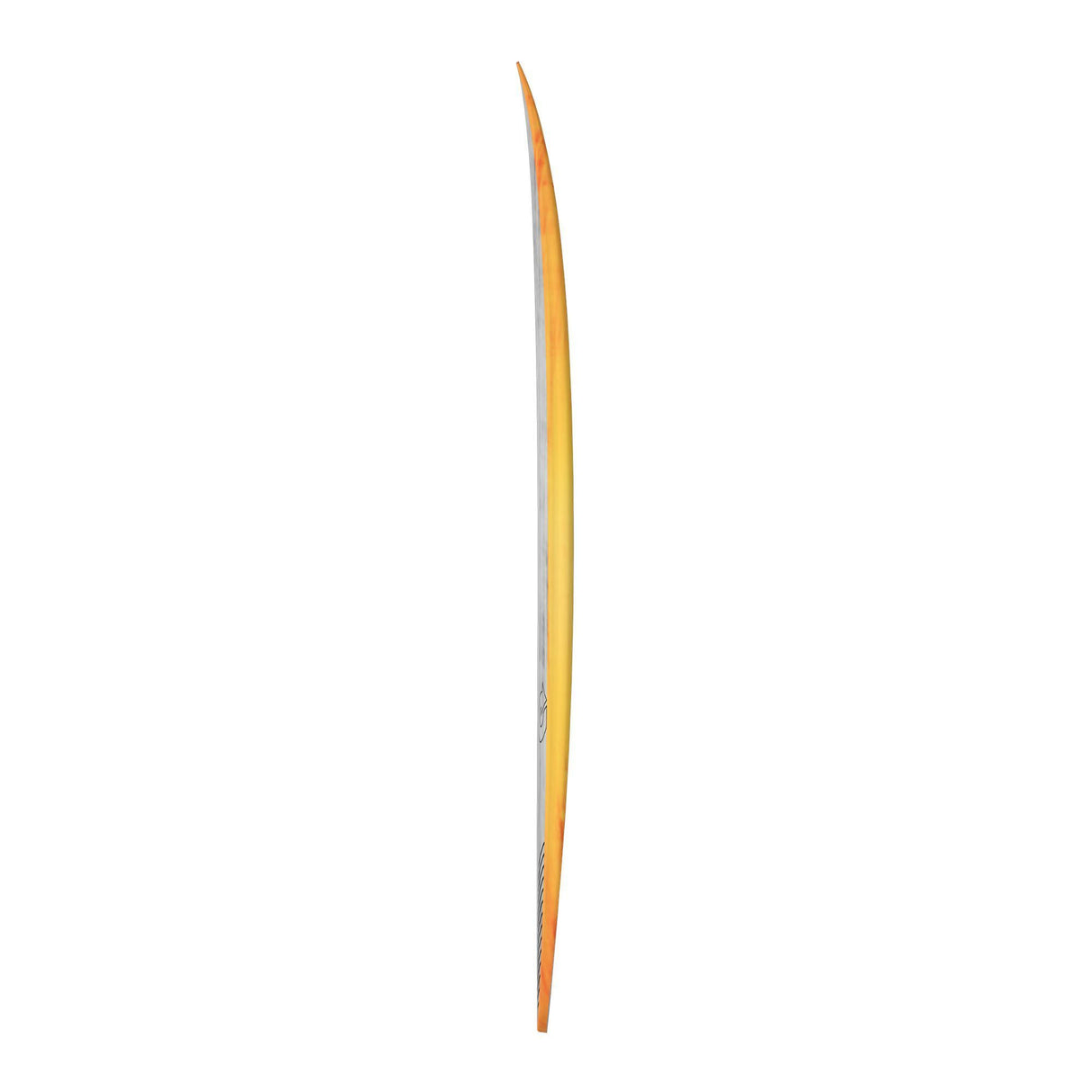 Torq ACT Prepreg PG-R Surfboard, gelb-orange Farbverlauf, Seitenansicht auf weißem Hintergrund