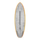 Torq ACT Prepreg PG-R Surfboard mit grauer Oberseite, orangegelbem Rail und schwarzem Streifen, Draufsicht