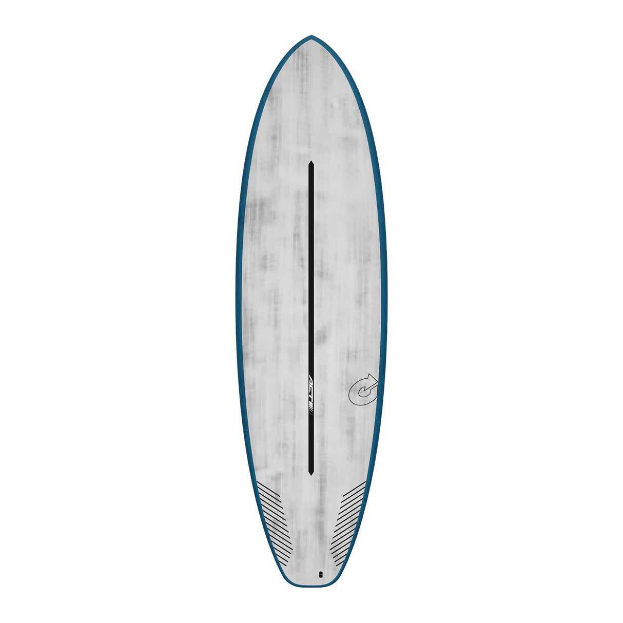 Torq ACT Prepreg BigBoy23 Surfboard, weiß mit blauer Kante, Draufsicht, modernes Design mit Prepreg-Material