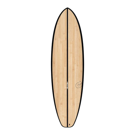 Torq ACT Prepreg BigBoy23 Surfboard mit heller Holzoberfläche und schwarzer Kante, Draufsicht