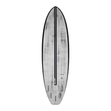 Torq ACT Prepreg BigBoy23 Surfboard in Grau mit schwarzen Kanten, Draufsicht auf das moderne Shortboard mit Prepreg-Material