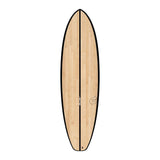Torq ACT Prepreg BigBoy23 Surfboard mit hellem Holzfinish und schwarzem Rail, Draufsicht