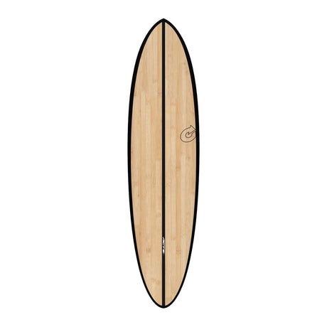 Torq ACT Prepreg Chopper Surfboard mit Holzdekor und schwarzem Rails, Draufsicht