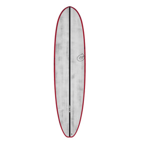 Torq ACT Prepreg V+ Surfboard mit roter Kante und grauer Oberseite, Draufsicht