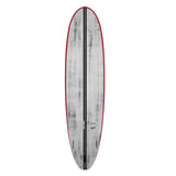 Torq ACT Prepreg V+ Surfboard mit roter Kante, grauer Oberseite und schwarzem Mittelstreifen, Draufsicht