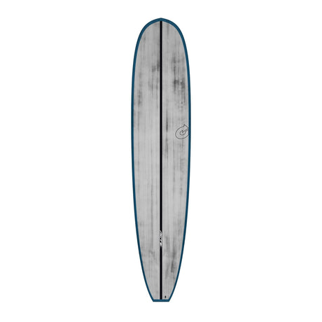 Torq ACT Prepreg The Don Noserider Surfboard mit grauer Oberseite und dunkelblauer Kante, Draufsicht