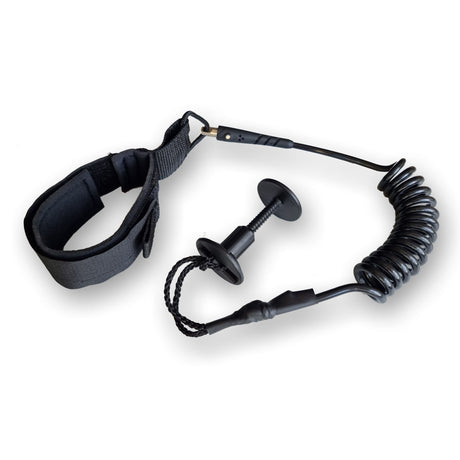 Flood Bodyboard Coiled Leash schwarz mit Fußmanschette und Spiralkabel, Draufsicht