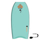 Flood Usurper Bodyboard in Türkis mit Logo, Griffmulden und Leash, Draufsicht