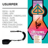Flood Usurper Bodyboard Rot-Orange mit Mondsichelschwanz, EPS-Kern und Fiberglass-Verstärker, inkl. Leash
