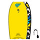 Flood Dynamx Stringer Bodyboard gelb mit blauem Logo, Draufsicht, inklusive Leash