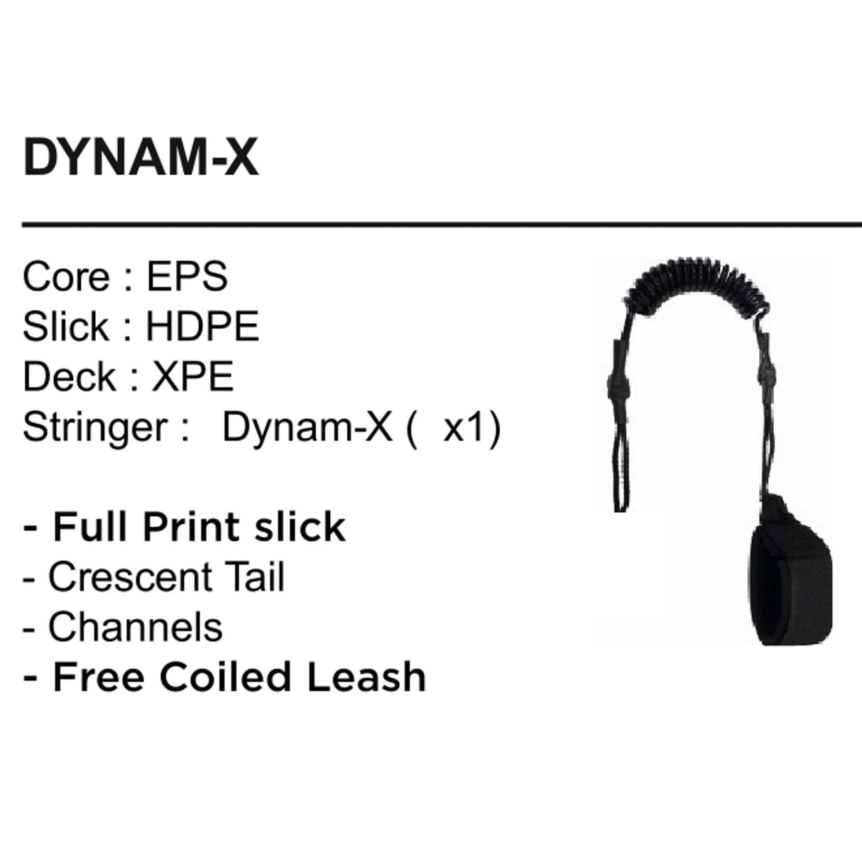 Flood Dynamx Stringer Bodyboard mit schwarzer Leine, EPS-Kern, HDPE-Slick, XPE-Deck, Crescent Tail und Channels