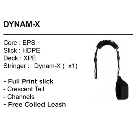 Flood Dynamx Stringer Bodyboard mit schwarzer Leine, EPS-Kern, HDPE-Slick, XPE-Deck, Crescent Tail und Channels