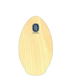 SkimOne Skimboard aus Holz in Naturfarbe, Draufsicht auf ovales Skimboard mit Logo