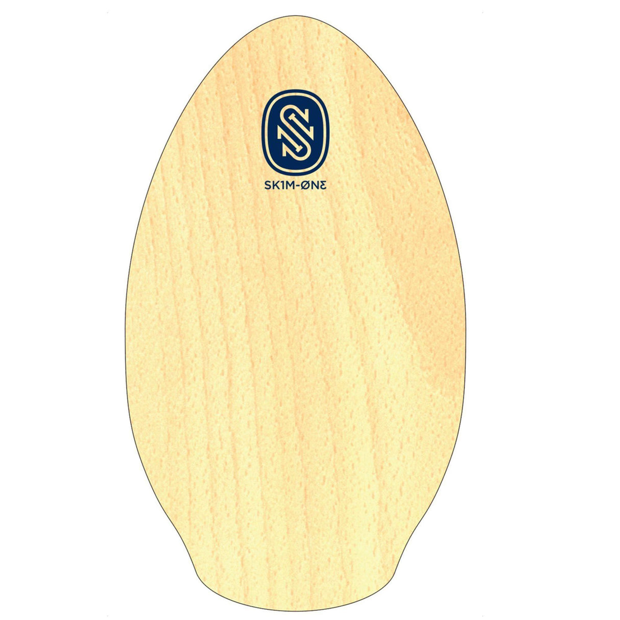 Skimboard SkimOne Lanikai in Holzoptik, ovale Form, Draufsicht auf Oberseite mit Logo