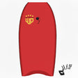 Wave Power Bodyboard Woop rotes Bodyboard mit gelbem Logo, Draufsicht