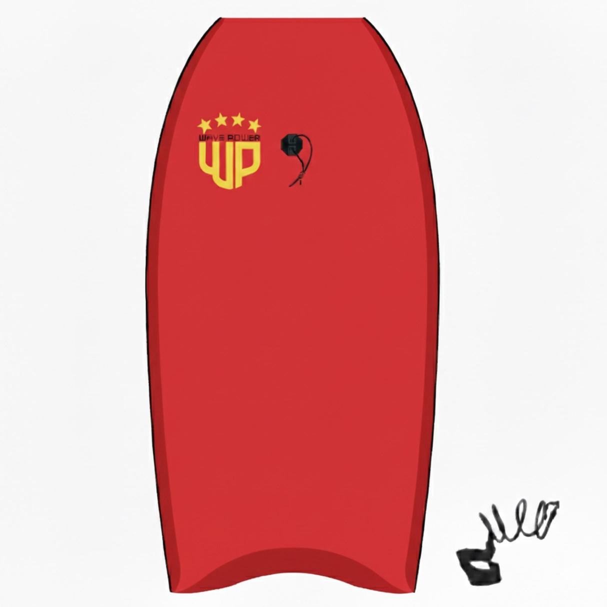 Wave Power Bodyboard Woop rotes Bodyboard mit gelbem Logo, Draufsicht